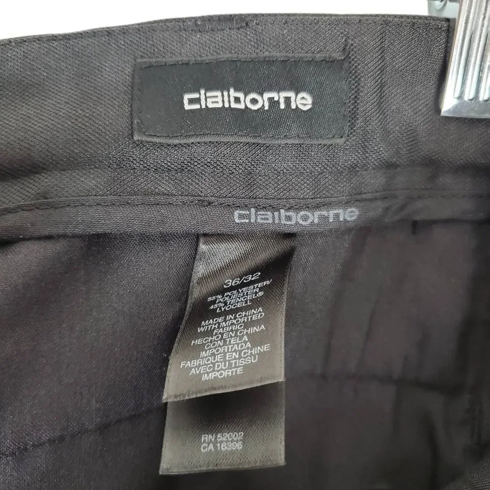 Claiborne Pleated Front Cuffed Hem Classic Meru Dress Pants‎ Black Size 36/32